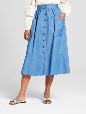 Target Who What Wear Button Down Birdcage Skirt in Indigo - sz 12